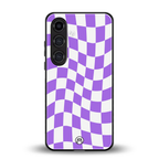 purple white trippy check pattern back phone cover | glass case for samsung galaxy s24 plus