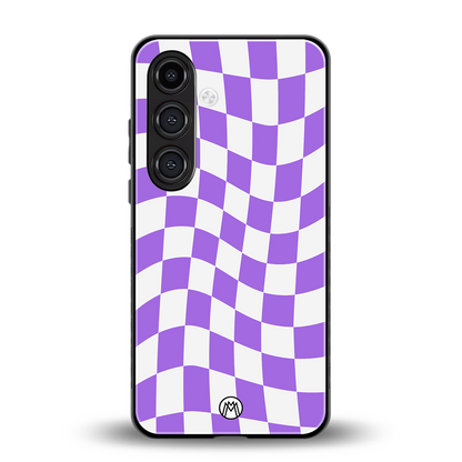 purple white trippy check pattern back phone cover | glass case for samsung galaxy s24 plus