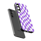 purple white trippy check pattern back phone cover | glass case for samsung galaxy s24 fe