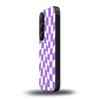 purple white trippy check pattern back phone cover | glass case for samsung galaxy s24