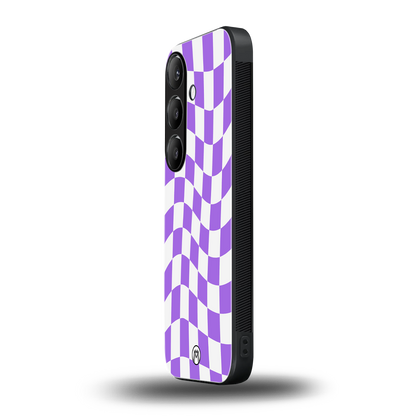 purple white trippy check pattern back phone cover | glass case for samsung galaxy s24 fe