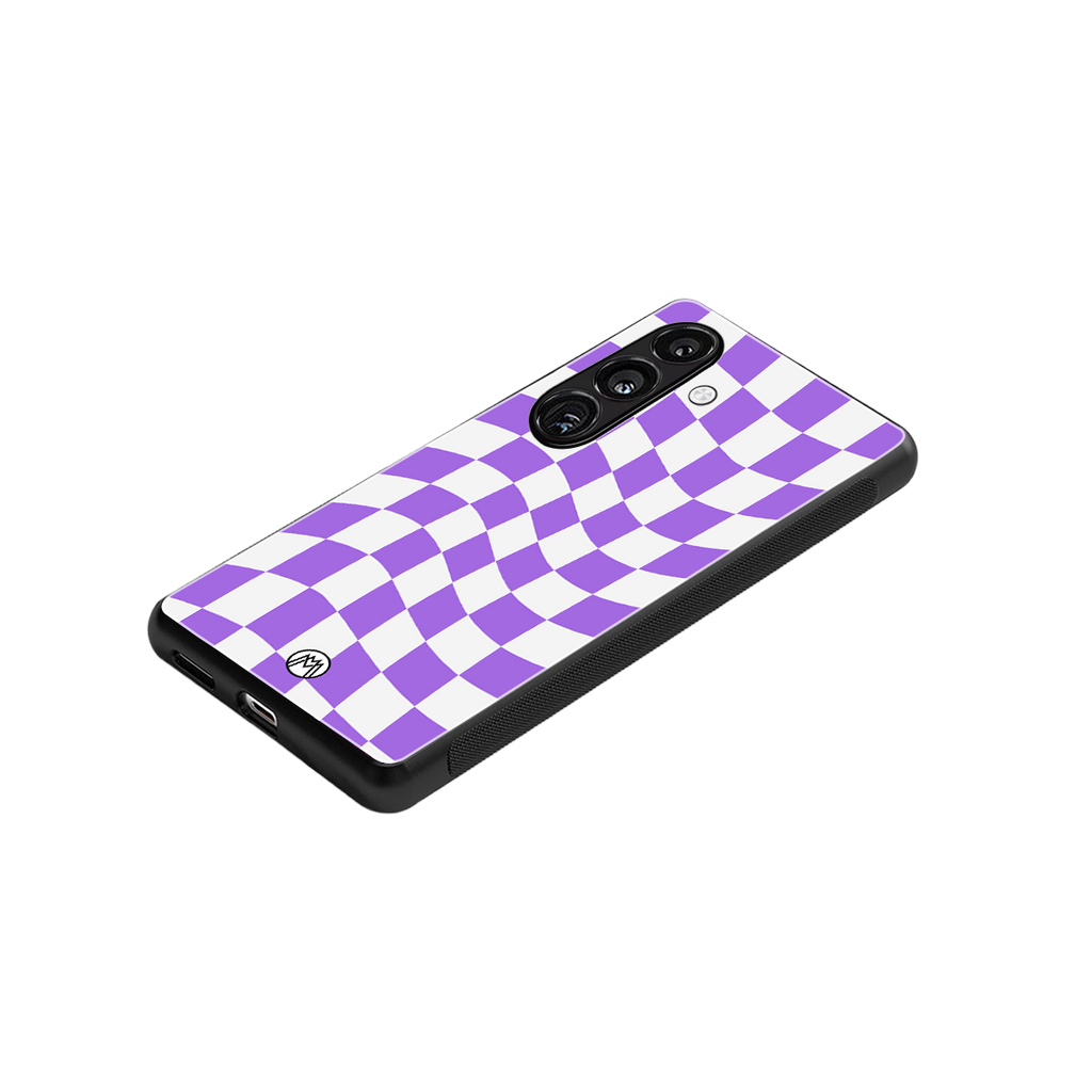 purple white trippy check pattern back phone cover | glass case for samsung galaxy s24