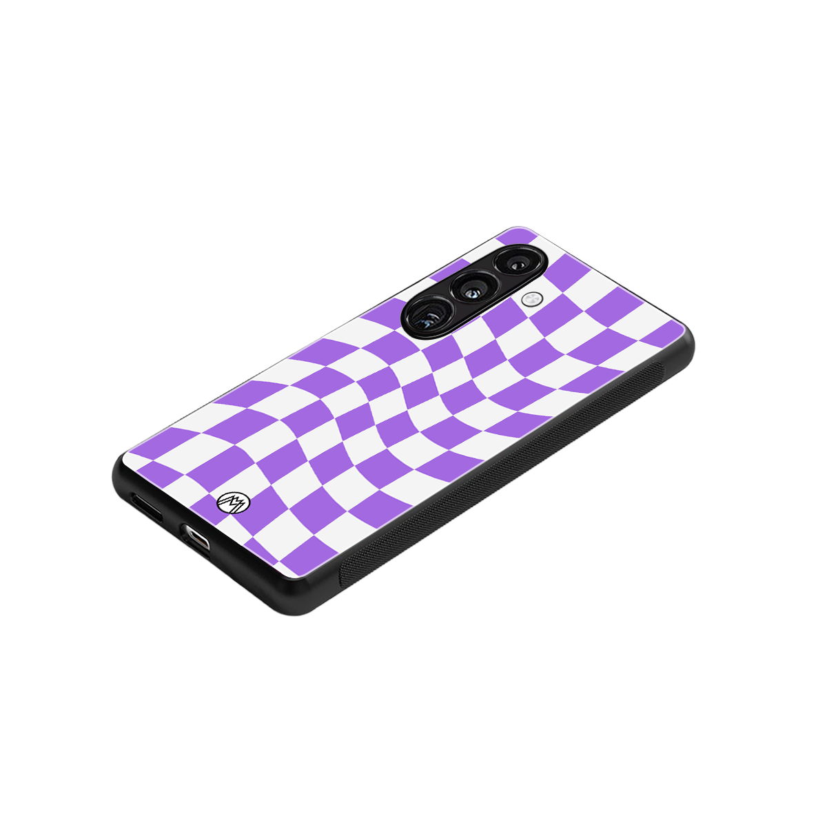 purple white trippy check pattern back phone cover | glass case for samsung galaxy s24 fe