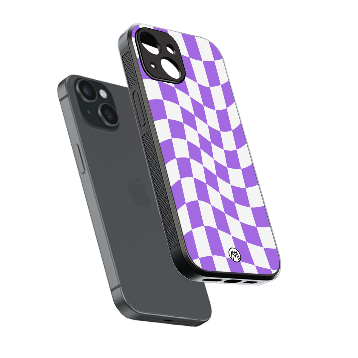 purple white trippy check pattern back phone cover | glass case for iphone 15