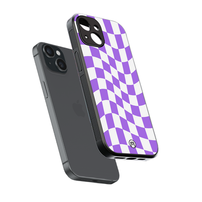 purple white trippy check pattern back phone cover | glass case for iphone 14