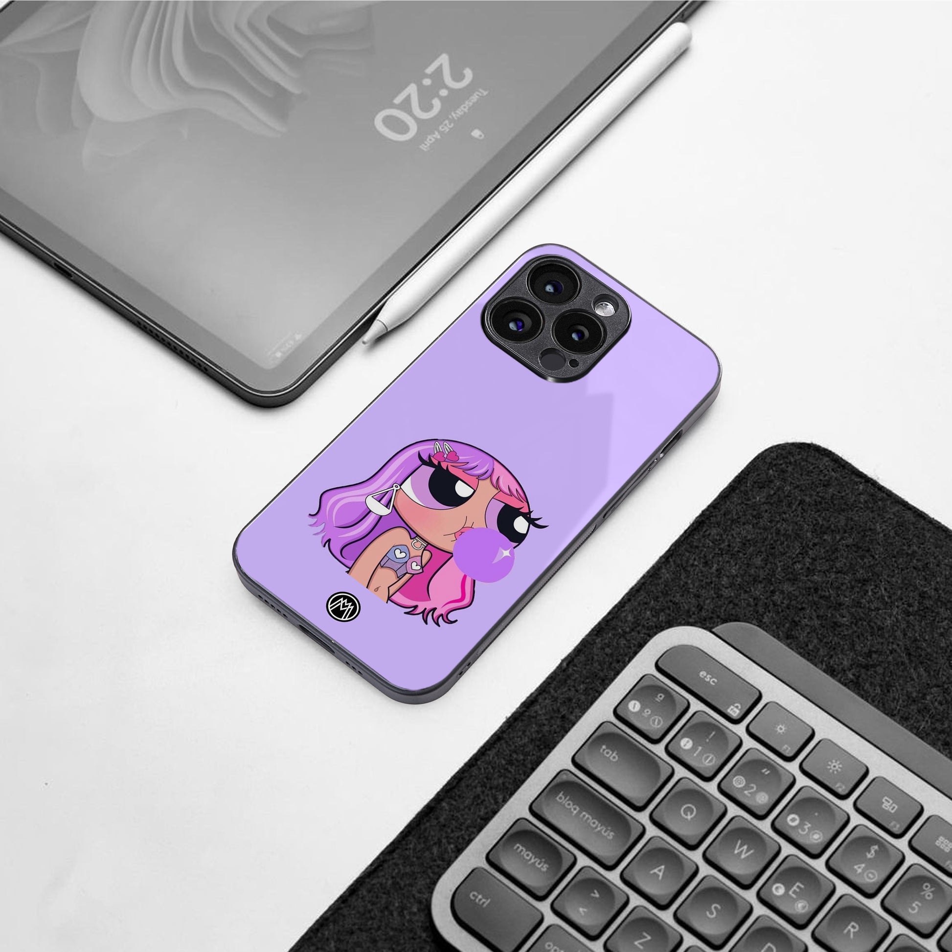 purple chic powerpuff girls back phone cover | glass case for iphone 15 pro