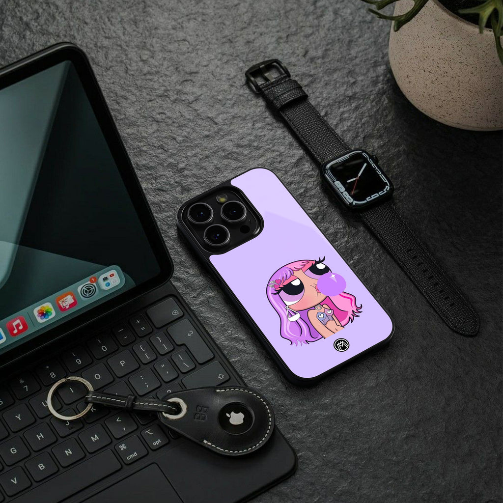 purple chic powerpuff girls back phone cover | glass case for iphone 15 plus