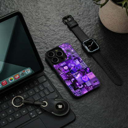 purple collage aesthetic back phone cover | glass case for iphone 16 pro max