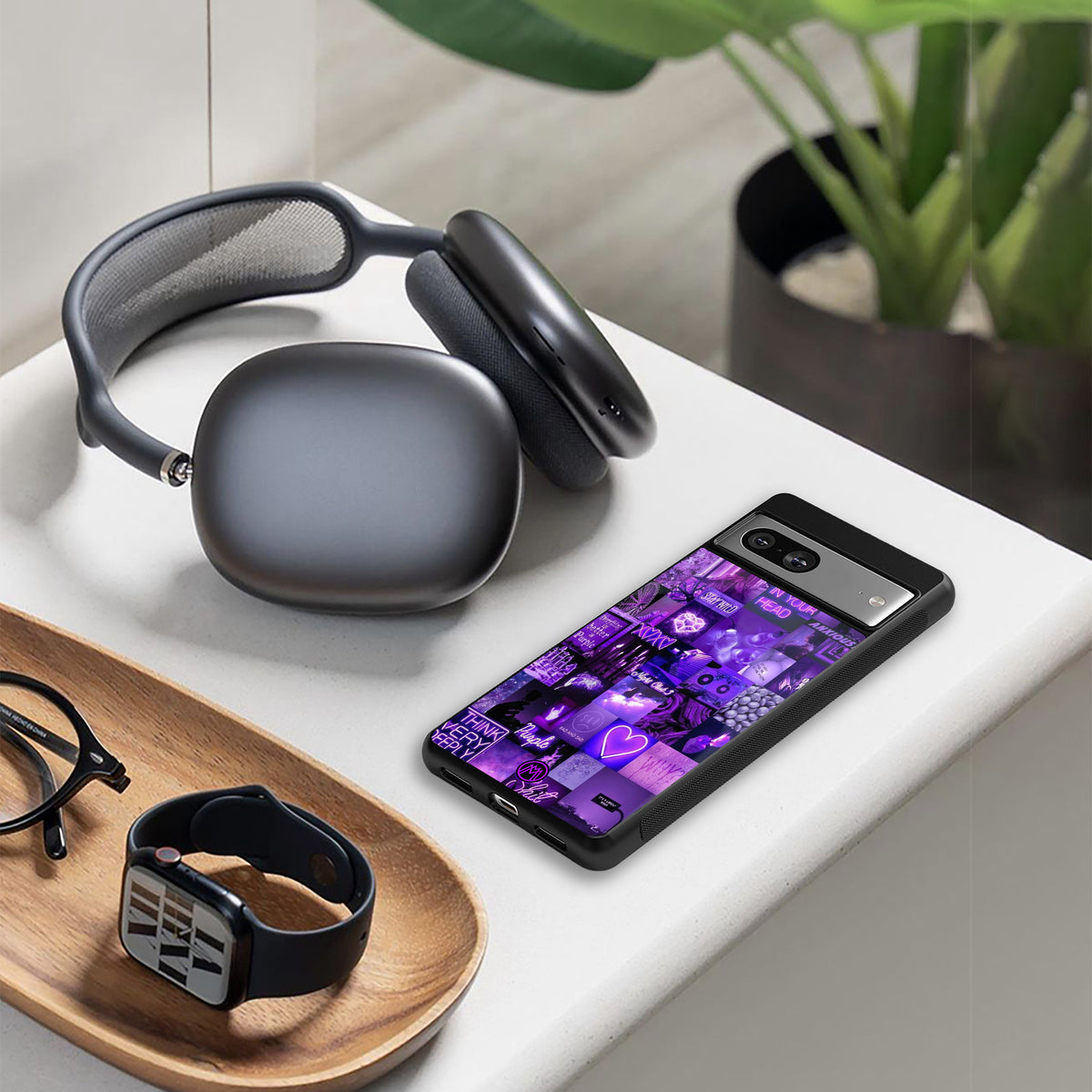 purple collage aesthetic back phone cover | glass case for iphone 16 pro