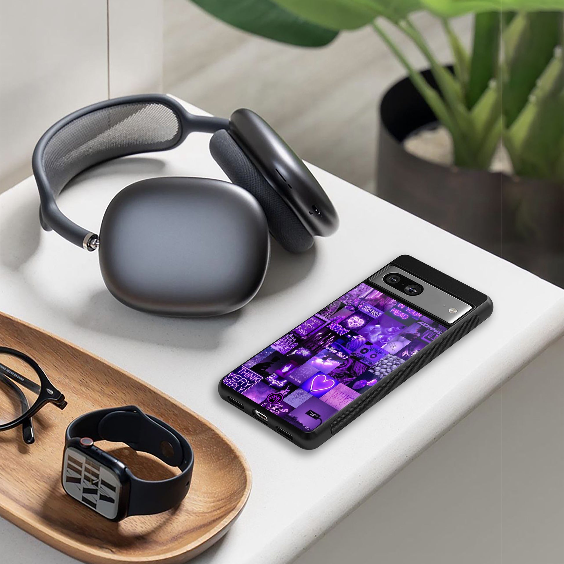 purple collage aesthetic back phone cover | glass case for iphone 15 pro