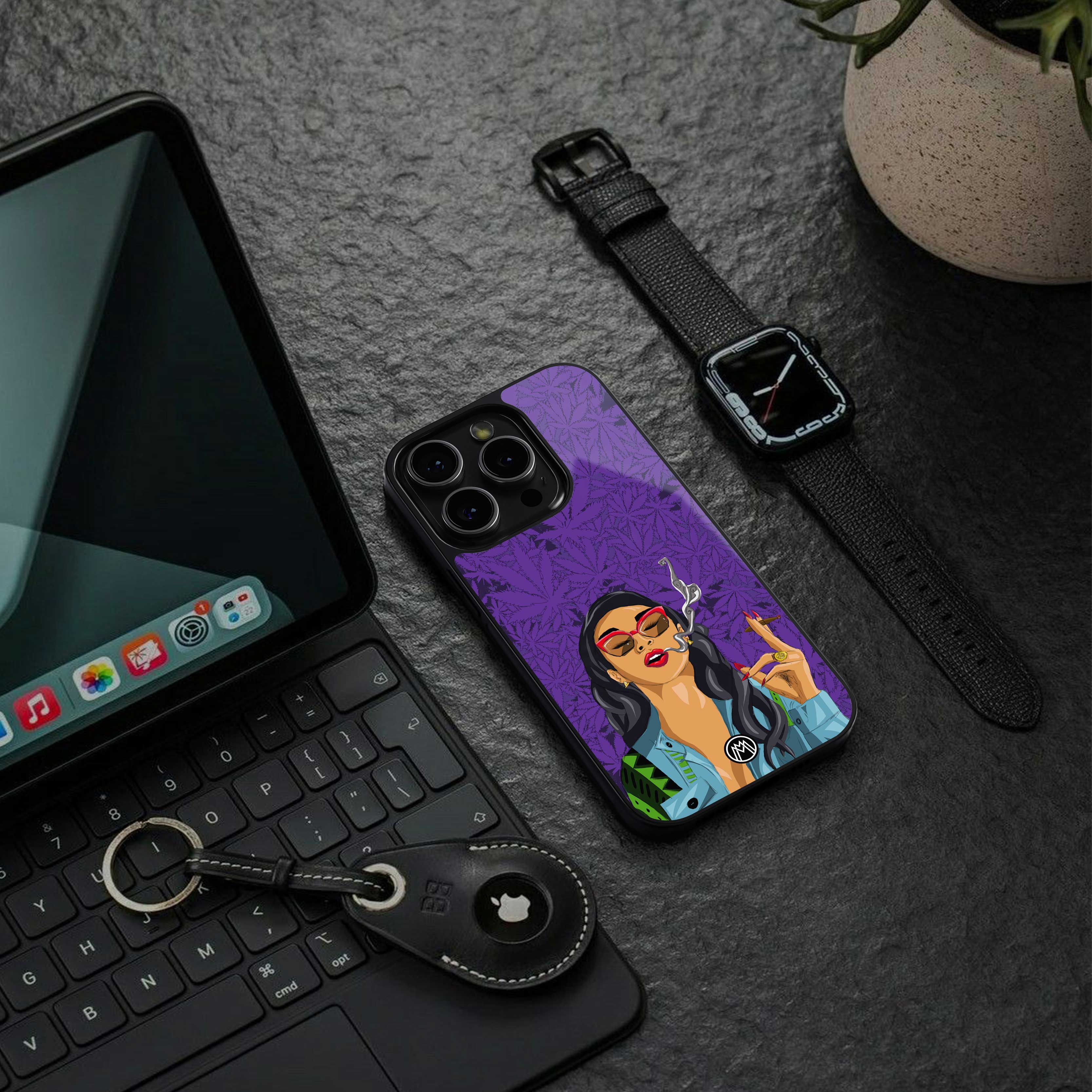 purple smoke back phone cover | glass case for iphone 14 pro max