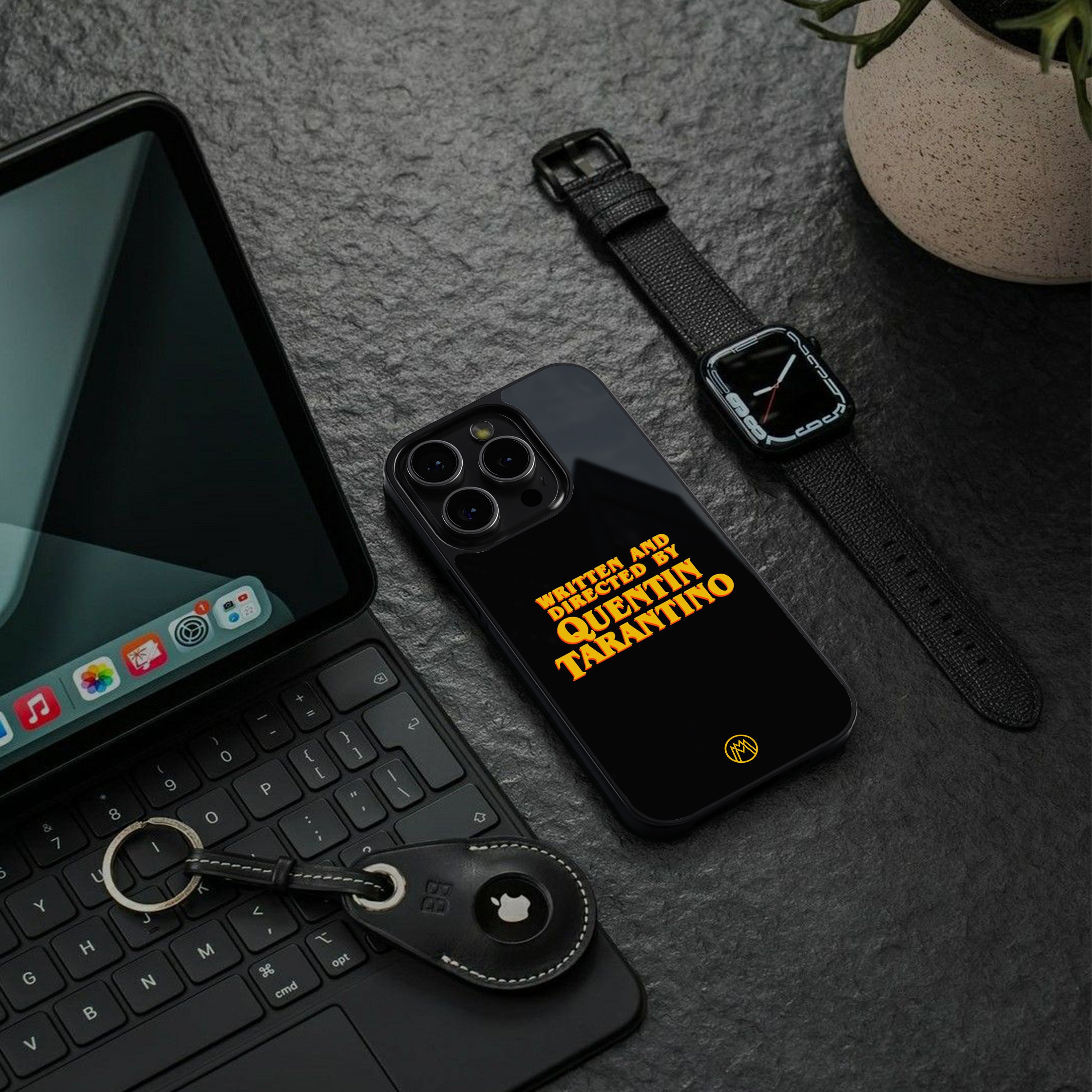 quentin tarantino back phone cover | glass case for iphone 15 plus