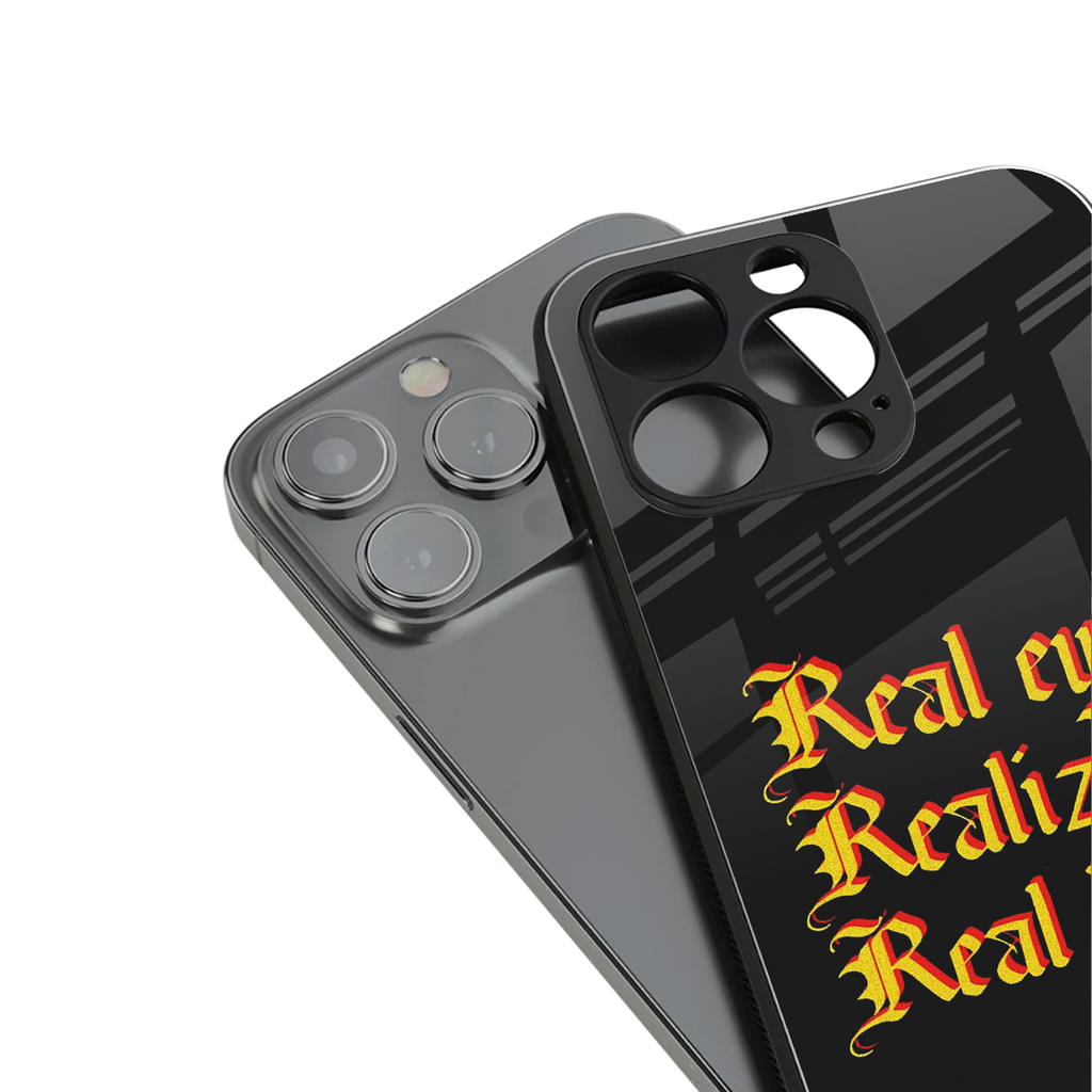 real eyes realize real lies quote back phone cover | glass case for iphone 15 plus