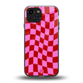 red pink trippy check pattern back phone cover | glass case for iphone 13 mini