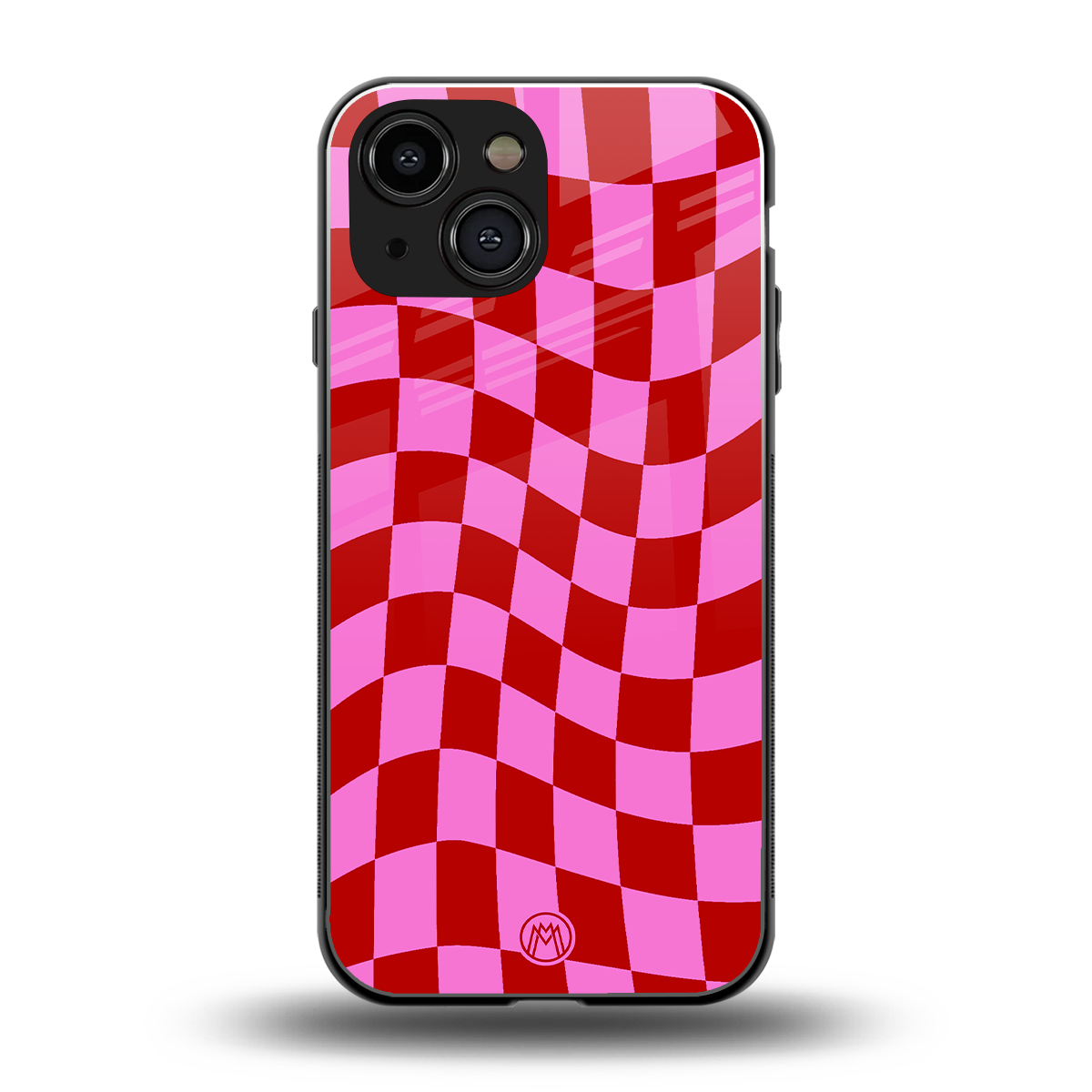 red pink trippy check pattern back phone cover | glass case for iphone 13 mini