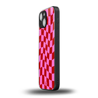 red pink trippy check pattern back phone cover | glass case for iphone 13 mini