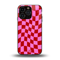 red pink trippy check pattern back phone cover | glass case for iphone 13 pro