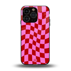 red pink trippy check pattern back phone cover | glass case for iphone 13 pro