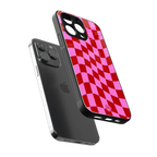 red pink trippy check pattern back phone cover | glass case for iphone 13 pro