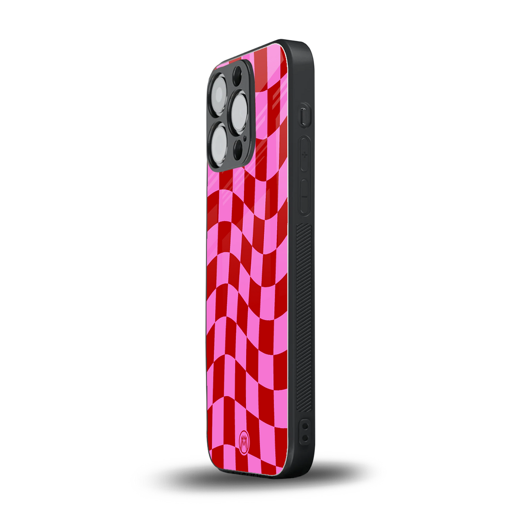 red pink trippy check pattern back phone cover | glass case for iphone 13 pro