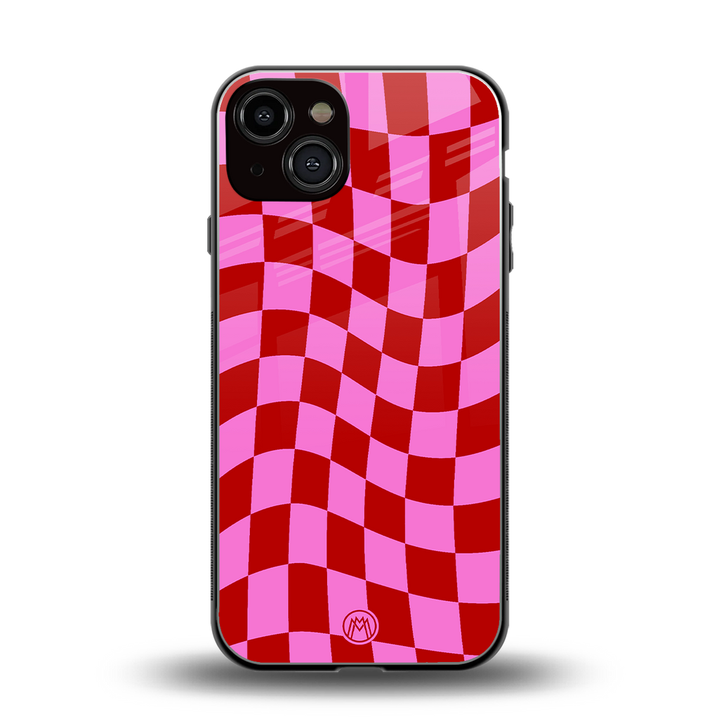red pink trippy check pattern back phone cover | glass case for iphone 13