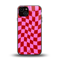 red pink trippy check pattern back phone cover | glass case for iphone 13