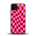 red pink trippy check pattern back phone cover | glass case for iphone 13