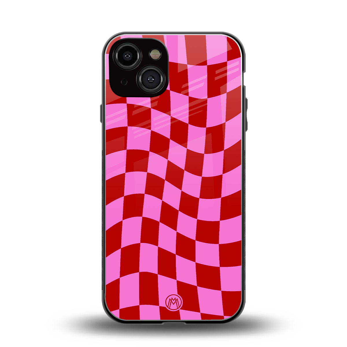 red pink trippy check pattern back phone cover | glass case for iphone 13