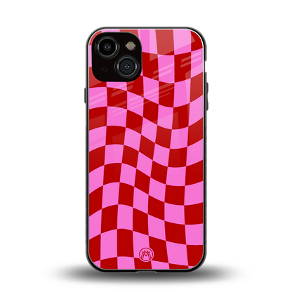 red pink trippy check pattern back phone cover | glass case for iphone 13