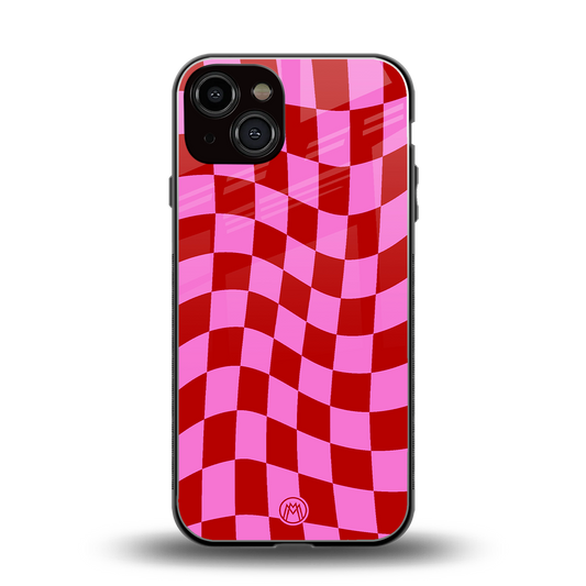 red pink trippy check pattern back phone cover | glass case for iphone 13
