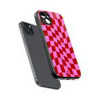 red pink trippy check pattern back phone cover | glass case for iphone 14 plus