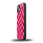 red pink trippy check pattern back phone cover | glass case for iphone 15 plus