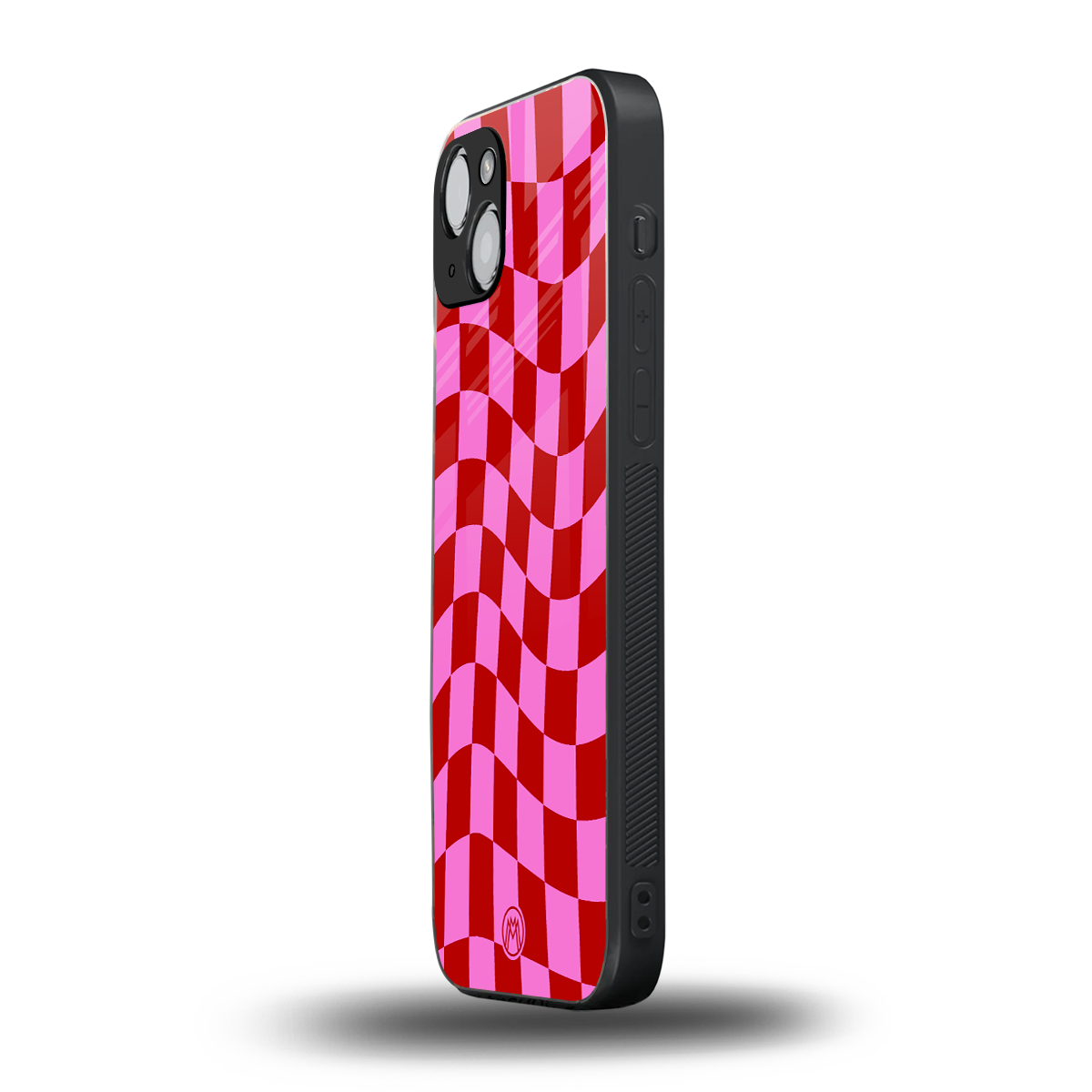 red pink trippy check pattern back phone cover | glass case for iphone 14 plus
