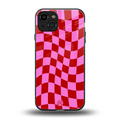 red pink trippy check pattern back phone cover | glass case for iphone 15