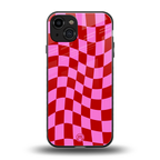 red pink trippy check pattern back phone cover | glass case for iphone 15