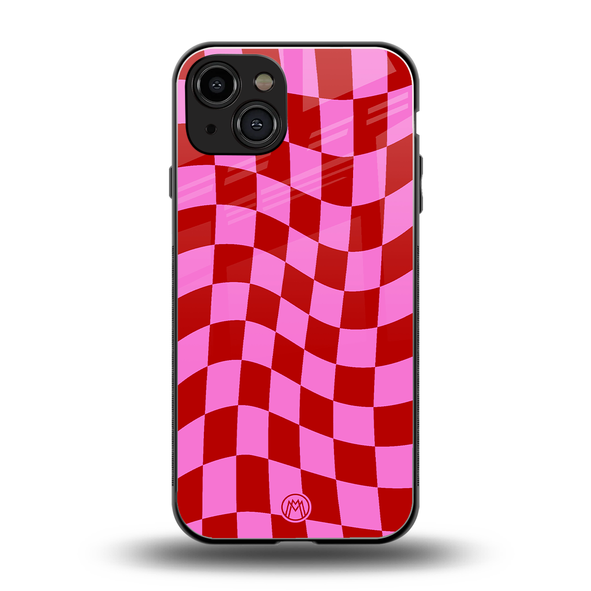 red pink trippy check pattern back phone cover | glass case for iphone 15