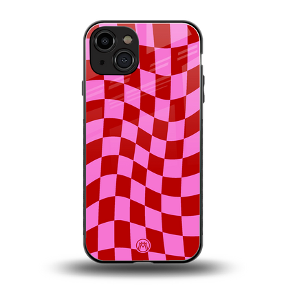 red pink trippy check pattern back phone cover | glass case for iphone 15