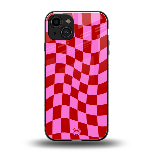 red pink trippy check pattern back phone cover | glass case for iphone 15
