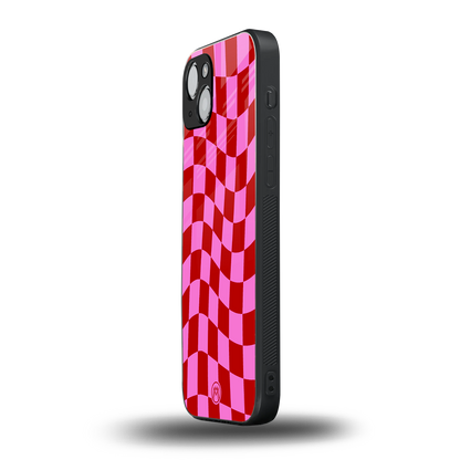 red pink trippy check pattern back phone cover | glass case for iphone 15