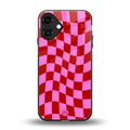 red pink trippy check pattern back phone cover | glass case for iphone 16 plus