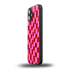 red pink trippy check pattern back phone cover | glass case for iphone 16 plus