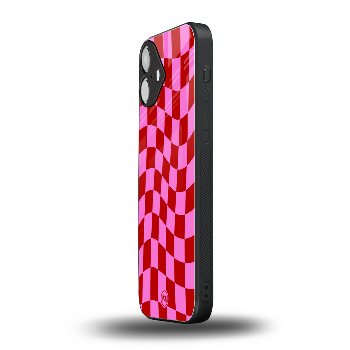 red pink trippy check pattern back phone cover | glass case for iphone 16 plus