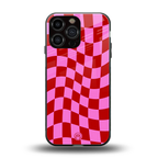 red pink trippy check pattern back phone cover | glass case for iphone 16 pro max