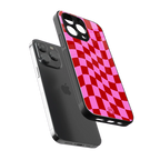 red pink trippy check pattern back phone cover | glass case for iphone 16 pro max