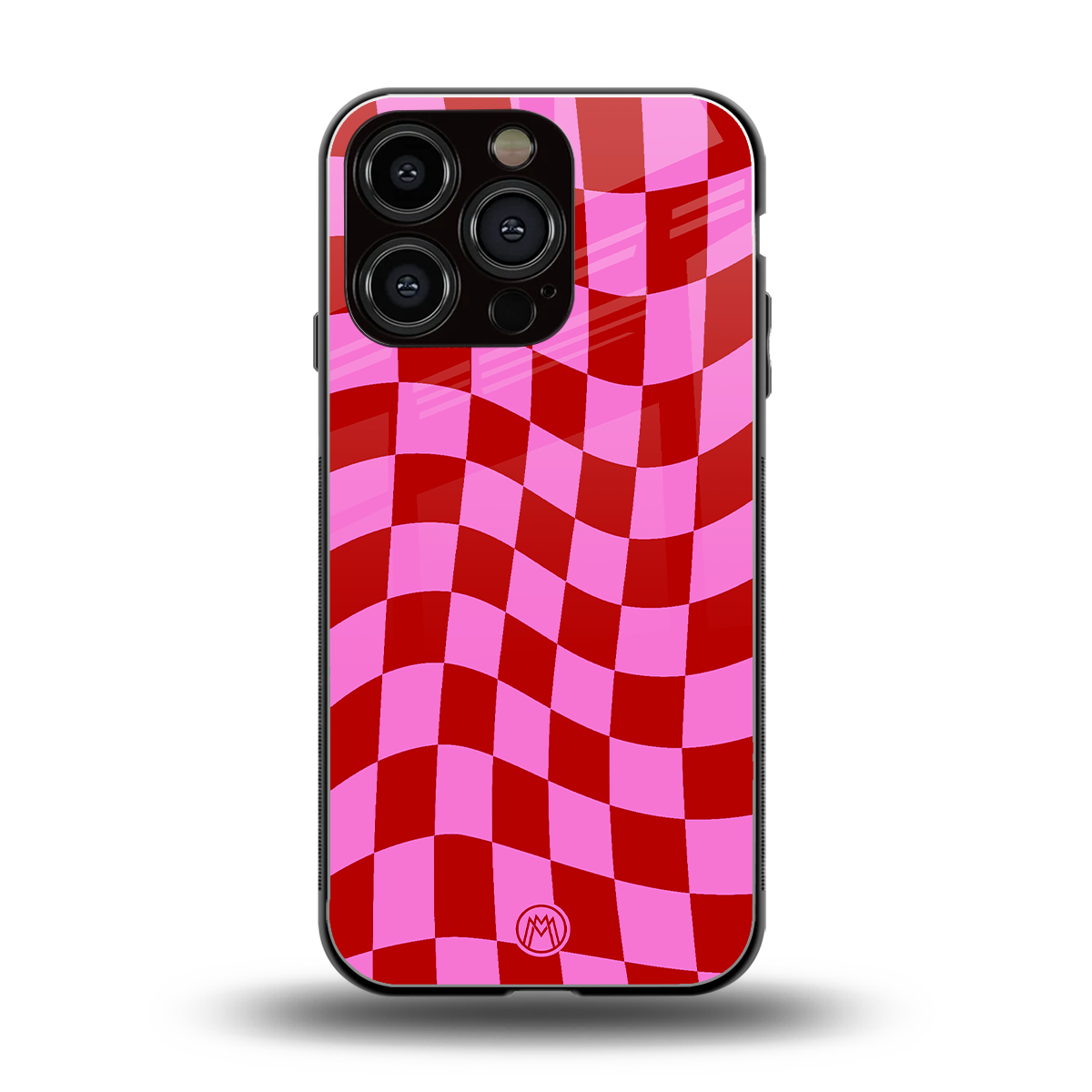 red pink trippy check pattern back phone cover | glass case for iphone 16 pro