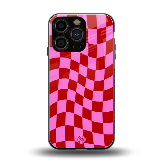 red pink trippy check pattern back phone cover | glass case for iphone 16 pro