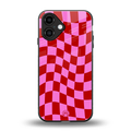 red pink trippy check pattern back phone cover | glass case for iphone 16