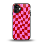 red pink trippy check pattern back phone cover | glass case for iphone 16