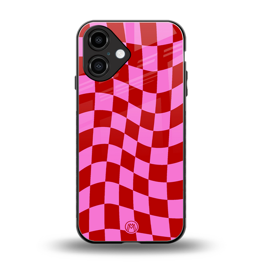 red pink trippy check pattern back phone cover | glass case for iphone 16