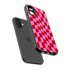 red pink trippy check pattern back phone cover | glass case for iphone 16